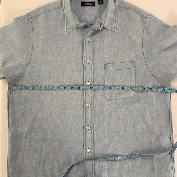Roundtree & Yorke Men’s 100% Linen Light Blue Button Down Size XL - Picture 7 of 12
